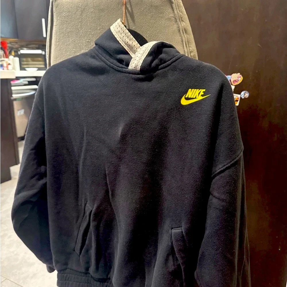 Nike Black Hoodie with Yellow Swoosh Logo